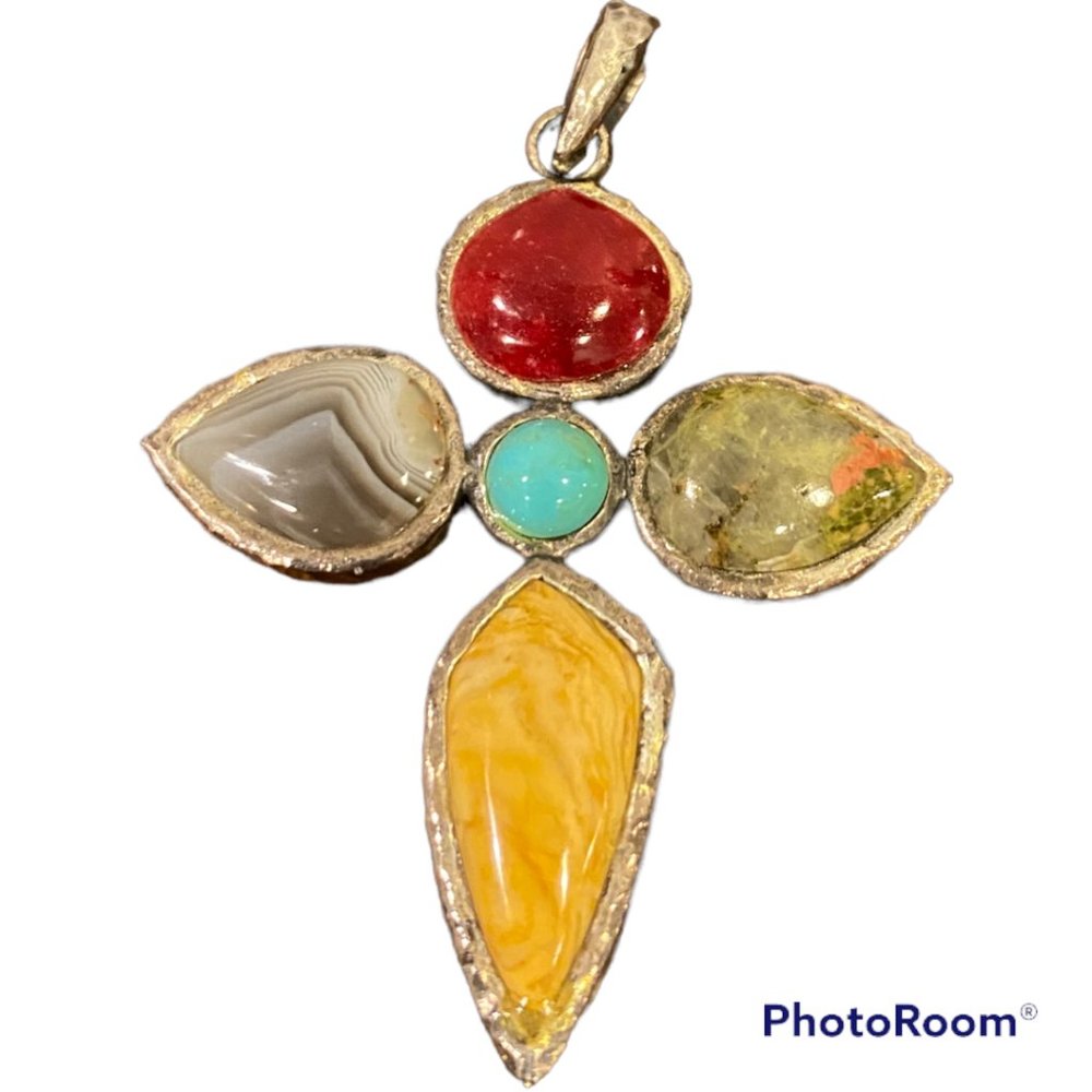 BARSE 925 Sterling Silver Multi-Colored Cross Pendant/Slide - CHAIN NOT INCLUDED